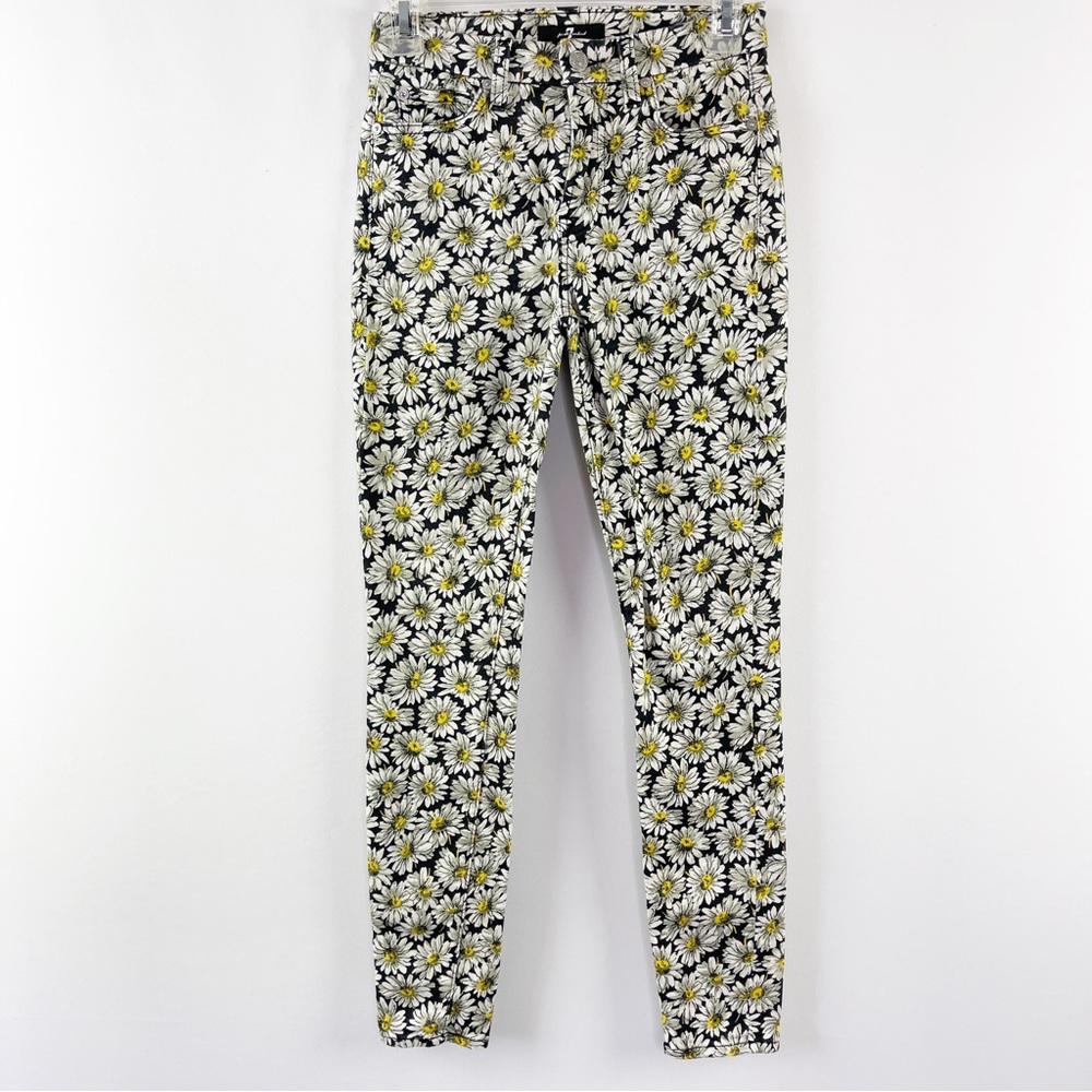 Seven 7 For All Mankind Skinny Jeans Black Daisy Floral Jeans Size 24 Stretchy - Picture 6 of 11